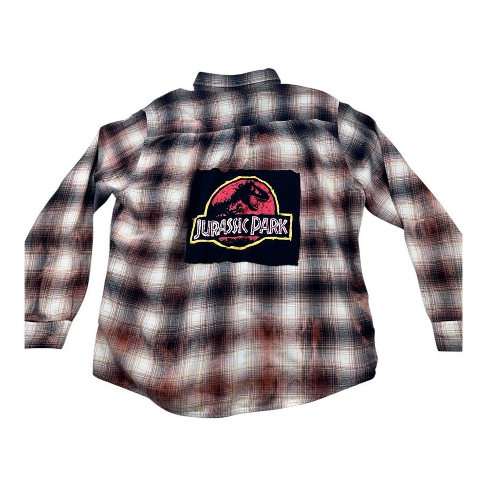 Jurassic Park Custom Bleached Flannel Shirt Croft & Barrow XL Movie Logo - Picture 2 of 12